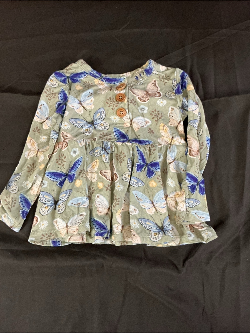 Posh Peanut Green Butterfly Peplum Top with Blue Accents